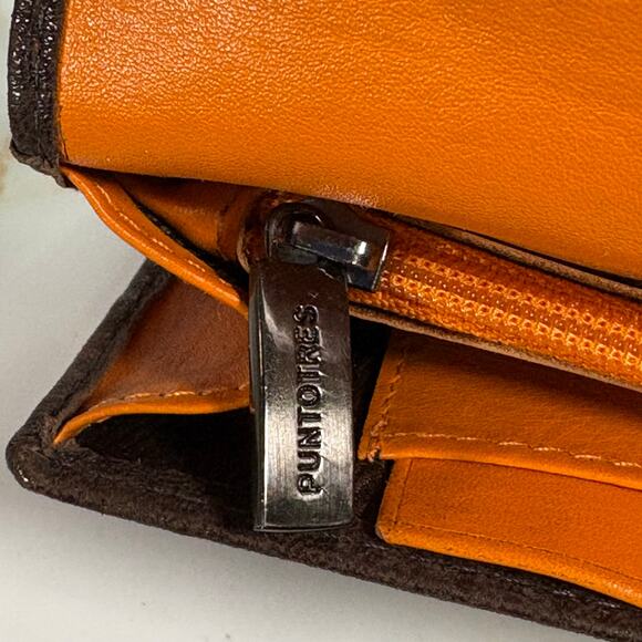 Puntotres Brown Leather Wallet Bifold Snap Closure Contrast Stitching 6.5"x4" - Picture 10 of 15